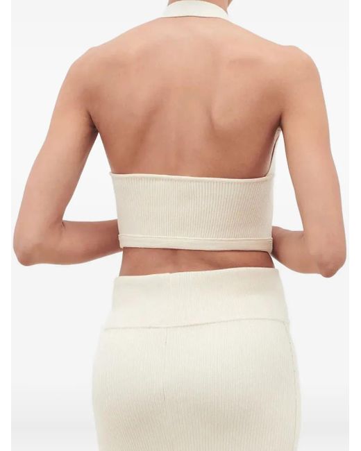 Wardrobe NYC Natural Ribbed Halterneck Top
