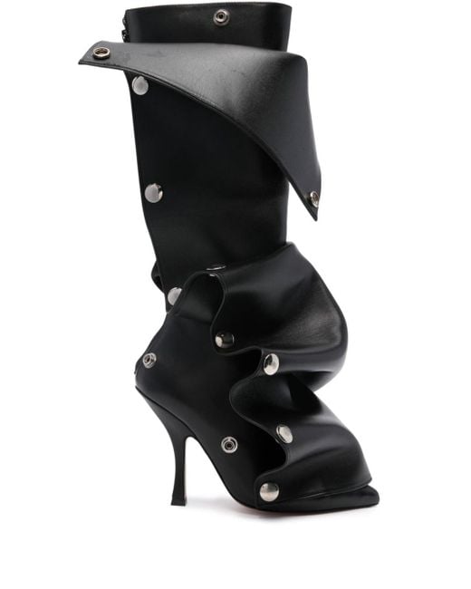 Y. Project 105mm Press-stud Leather Boots in het Black