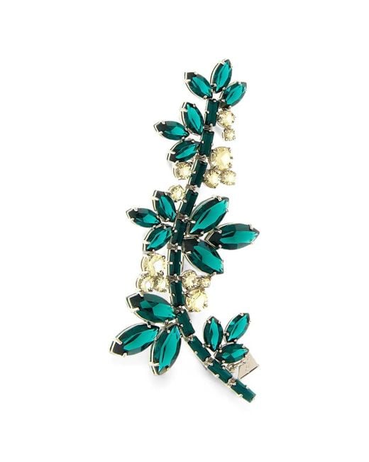 Prada Green Metal Brooch With Crystals