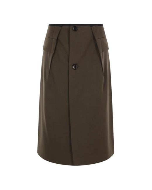 Ter Et Bantine Green Button-Fastening Pleat-Detail Midi Skirt