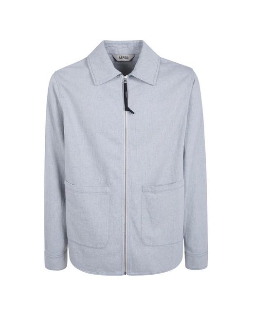 Aspesi Blue Zip-Up Patch-Pocket Overshirt for men
