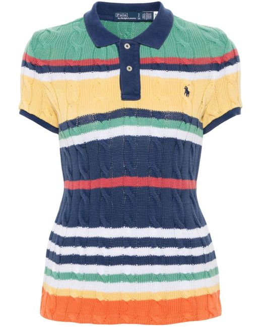 Striped cable-knit polo top di Polo Ralph Lauren in Gray