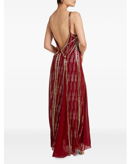 Temperley London Red Viola Bead-Embellished Open-Back Maxi Dress