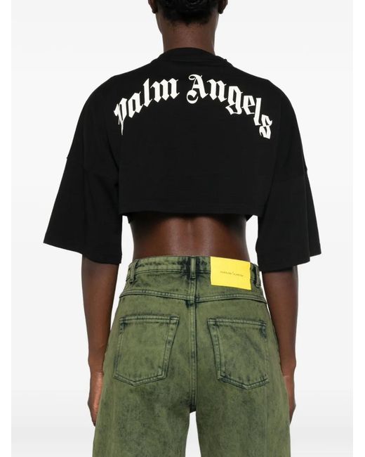 Palm Angels Black Logo-Print Cropped T-Shirt