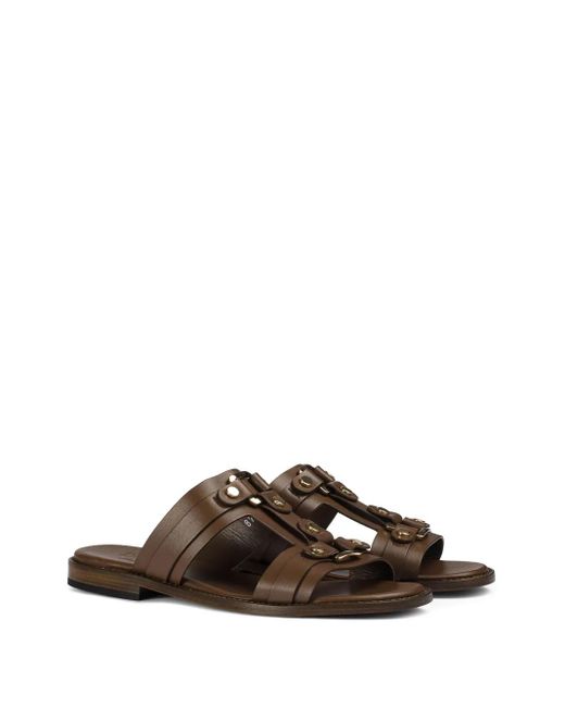 Doucal's Brown Studded Leather Slides