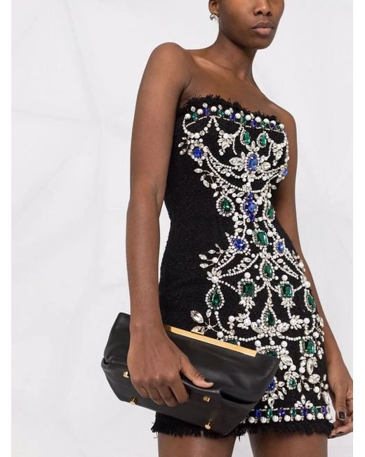 Balmain Black Jewelled Bustier Tweed Dress