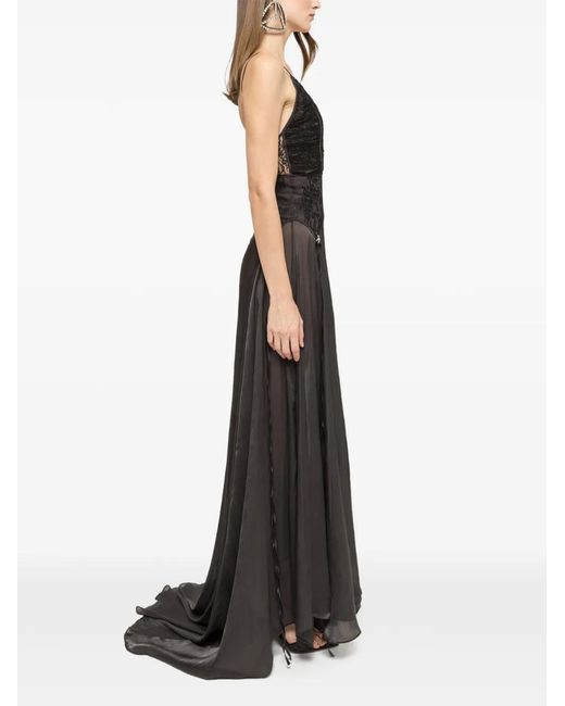 Nissa Black Lace-Panel Maxi Dress