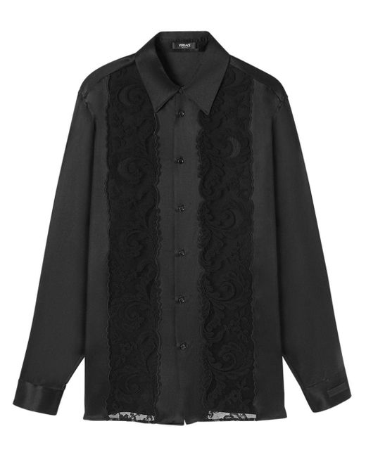 Versace Black Lace-detailing Silk Shirt for men