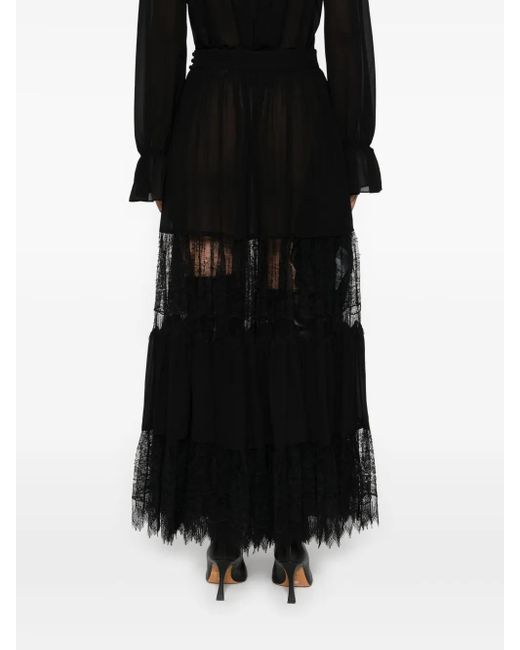 Chloé Black Tiered Lace-Trimmed Maxi Skirt