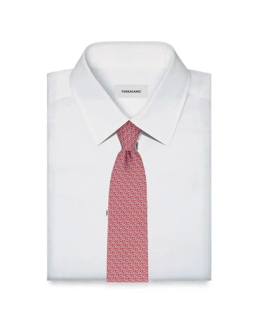 Ferragamo Pink Gancini-Print Silk Tie for men