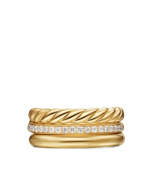 David Yurman Metallic 18Kt Dy Mercer Three Row Gelbgoldring Mit Diamanten