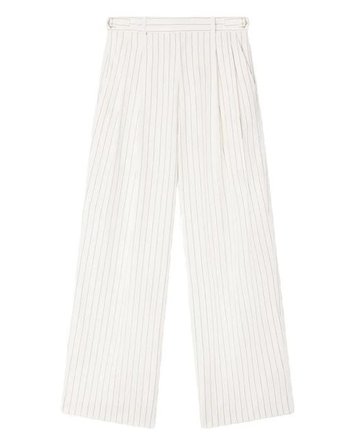 Sandro White Belted Striped Wide-Leg Trousers