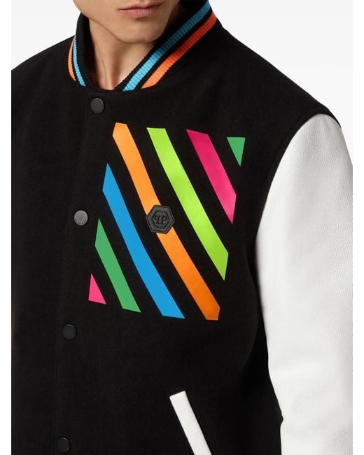 Philipp Plein Black Logo-Appliqué Wool Jacket for men