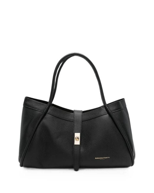 ADRIANNA FERETTI Black Pebbled-Leather Tote Bag