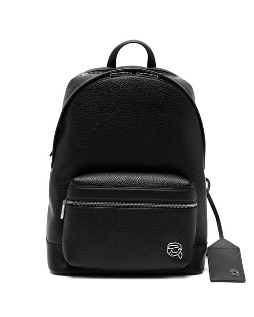 Karl Lagerfeld Black Logo-Plaque Zipped Backpack