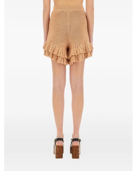 Chloé Natural Crochet Ruffled Shorts