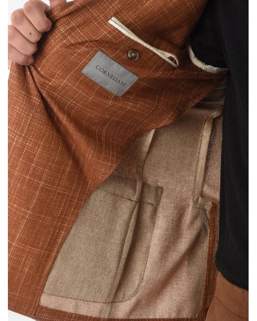 Corneliani Brown Blazer En Soie À Simple Boutonnage for men