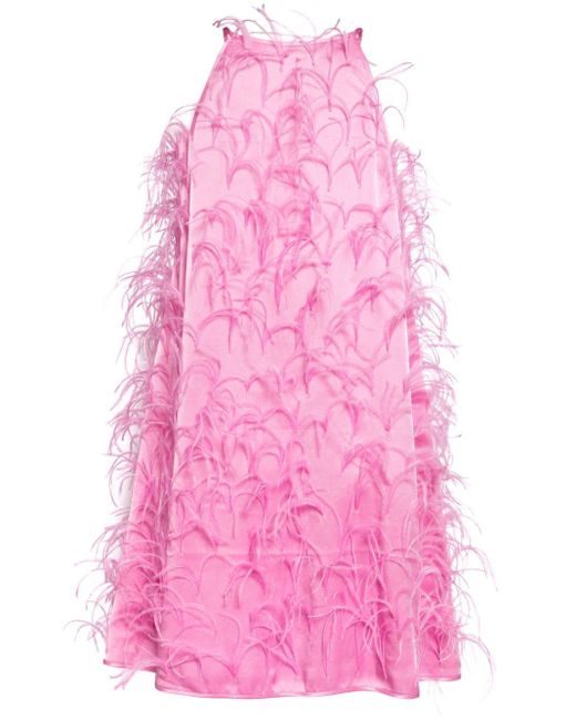 LAPOINTE Ostrich Feather Shift Dress Pink