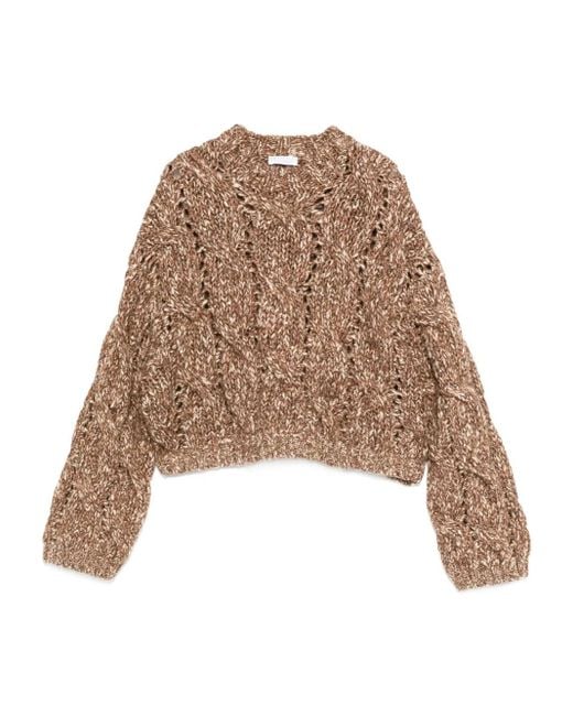 Brunello Cucinelli Natural Cable Knit Sweater With Balloon Sleeves