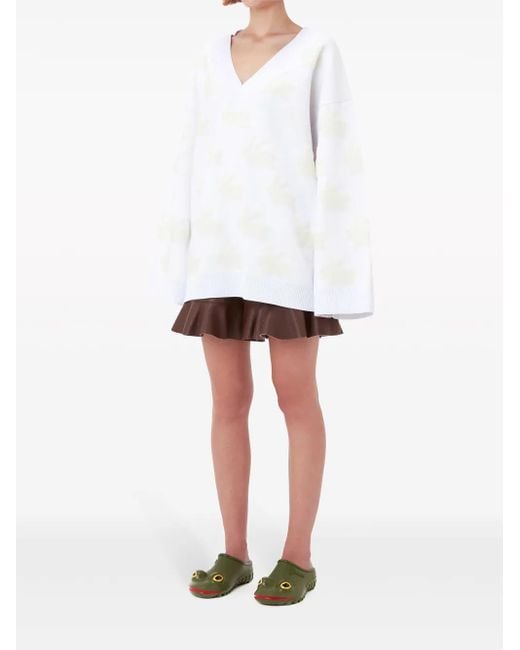 J.W. Anderson White Bunny-Print V-Neck Jumper