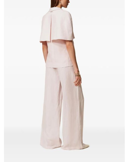 Twinset White Linen Blend Wide Leg Trousers
