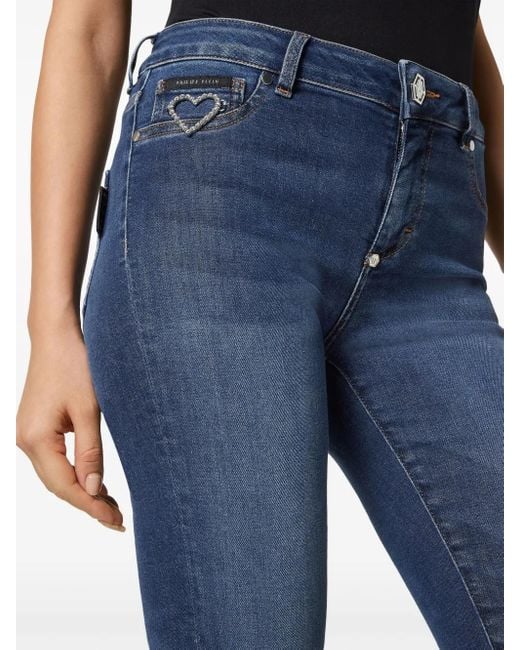 Philipp Plein Blue Logo-Appliqué Skinny Jeans