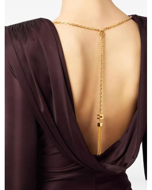 Elisabetta Franchi Open-Back Chain-Jewel Maxi Dress in Purple | Lyst