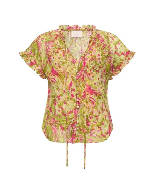 Cinq À Sept Yellow Daisy Swirl Jenise Ruffled Top