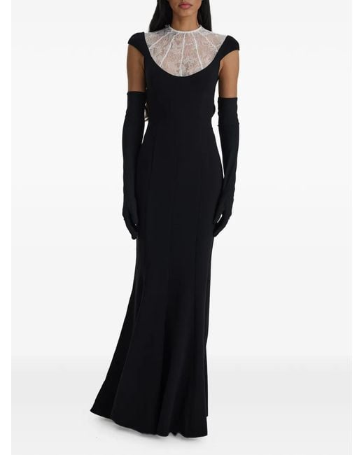 MOOS STUDIO Black Lace-Panelled Cap-Sleeve Maxi Dress