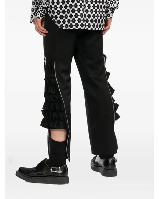 Comme des Garçons Black Ruffled Zip Details Trousers for men