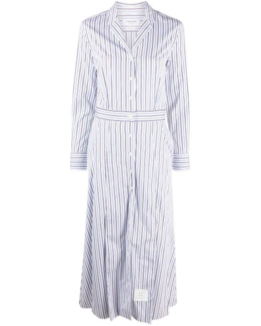 Thom Browne White Striped A-line Cotton Shirtdress