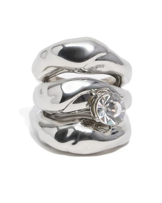 Bimba Y Lola Gray Textured Triple Ring