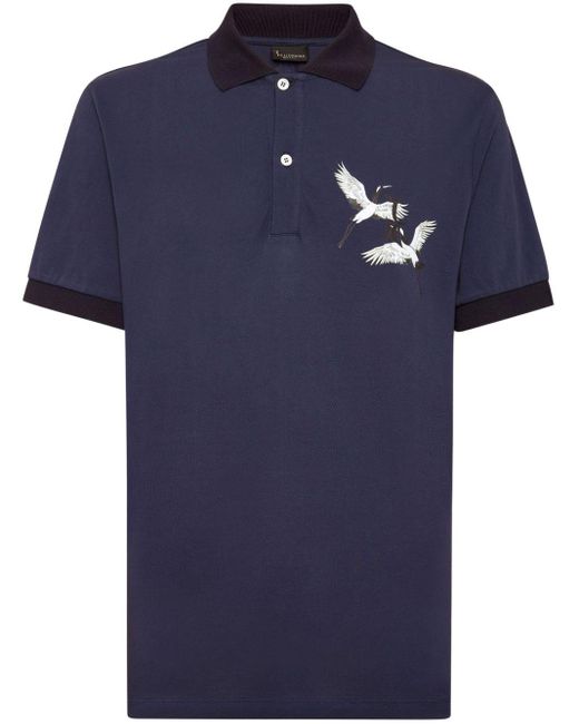 Billionaire Blue Embroidered Piqué Polo Shirt for men