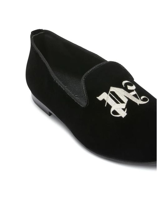 Palm Angels Black Monogram-Embroidered Suede Loafers