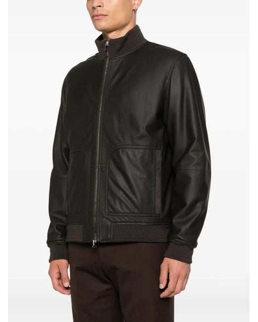 Canali Black Leather Jackets for men