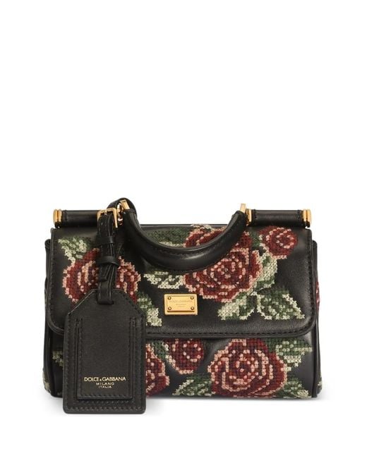Dolce & Gabbana Black Mini My Sicily Floral-Print Leather Handbag