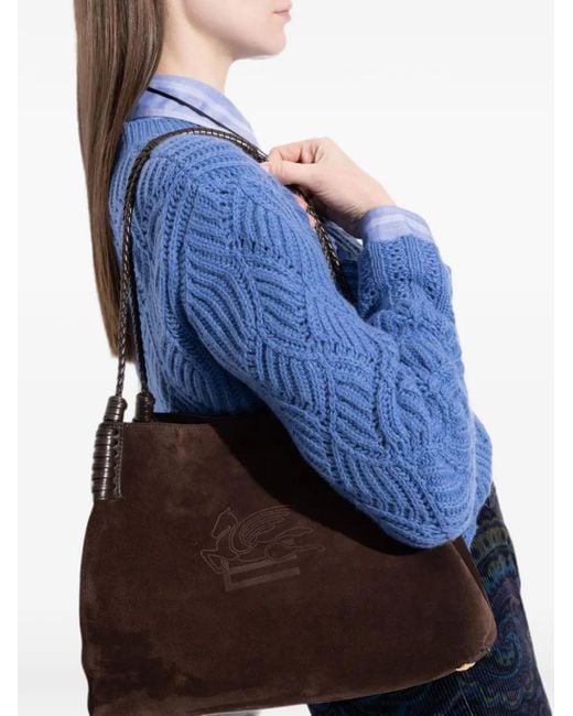 Etro Black Medium Libra Suede Tote Bag