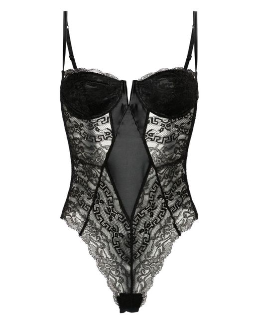 Versace Black Wired-cup Sheer Lace Bodysuit