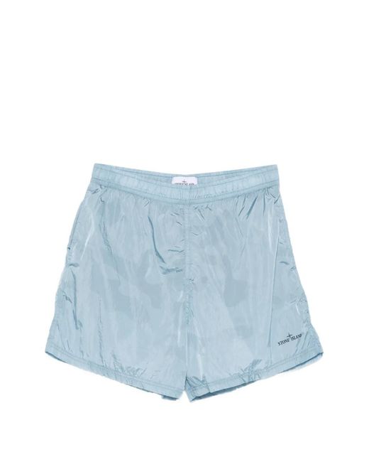 Stone Island Blue B100002 Water Reactive Faded Camo Shiny Nylon Shorts for men
