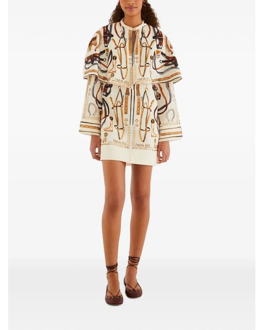 Farm Rio Natural V-Neck Mini Dress