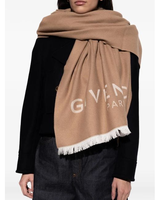 Givenchy Brown Logo Fringed Scarf