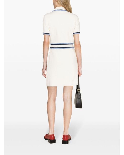 Maje White Contrast-trim Short-sleeve Stretch Cotton-blend Mini Dress
