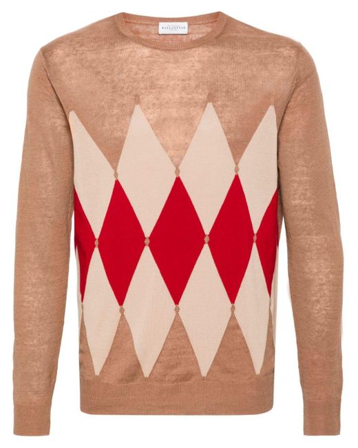 Ballantyne Pink Argyle-knit Linen Blend Jumper for men