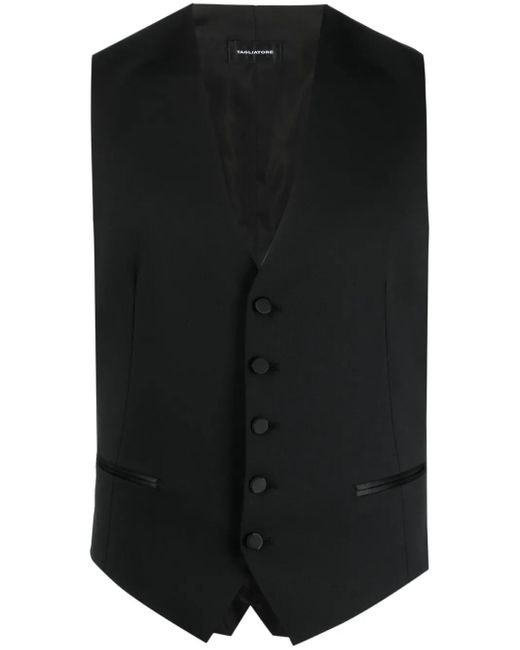Tagliatore Black Button-Down Cotton Waistcoat for men