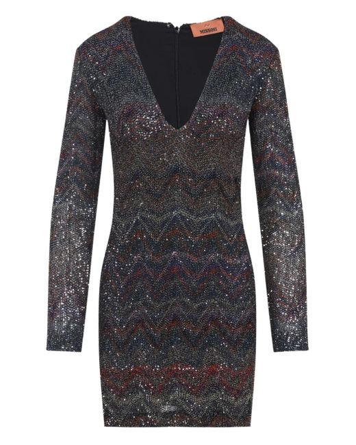 Missoni Black Zigzag Sequined Dress With Deep V-Neckline