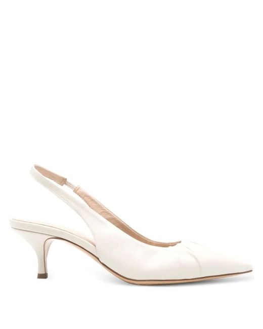 Fabiana Filippi White Pointed-Toe Slingback Pumps With Delicate Gathered Design