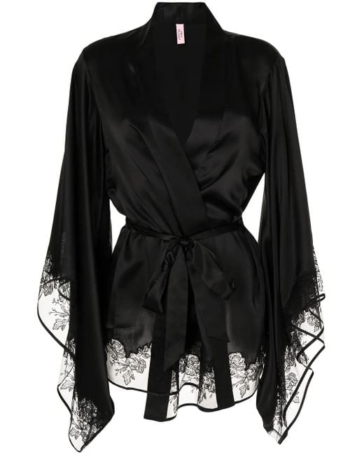 Agent Provocateur Black Silk Floral Appliqué Dressing Gown