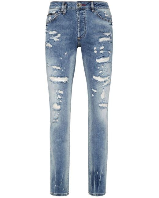 Jeans skinny con effetto vissuto di Philipp Plein in Blue da Uomo