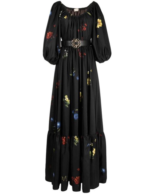 Vestido largo con estampado floral Elie Saab de color Black