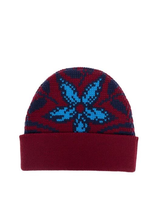 Etro Red Floral-Pattern Beanie
